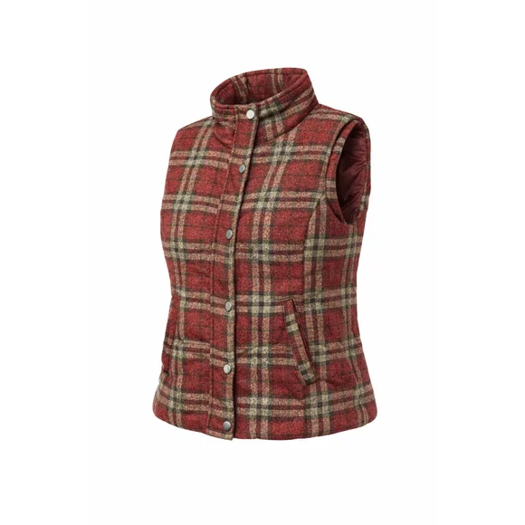 Vanilla Bay Women's Plaid Puffer Size Small Red Beige Quilted Snap Front - Picture 1 of 6